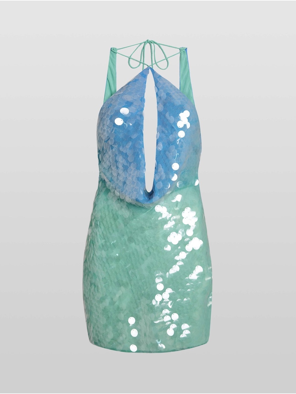 Rat & Boa Blue and Mint Sequin Halter Mini Dress